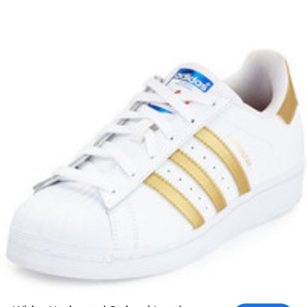 Adidas Kids White Sneakers with Gold Stripes